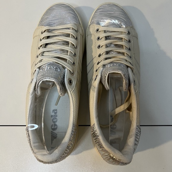 Gola Womens Orchid II Zebra‎ Sneakers Shoes Beige Silver Leather Lace Up Size 10 - Picture 4 of 7